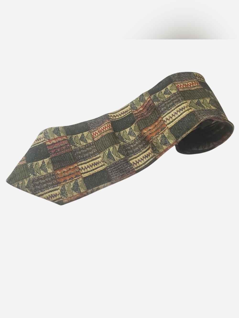 Vtg Italian Silk Tie Mens Green Polifroni Classic Designer Geometric Print